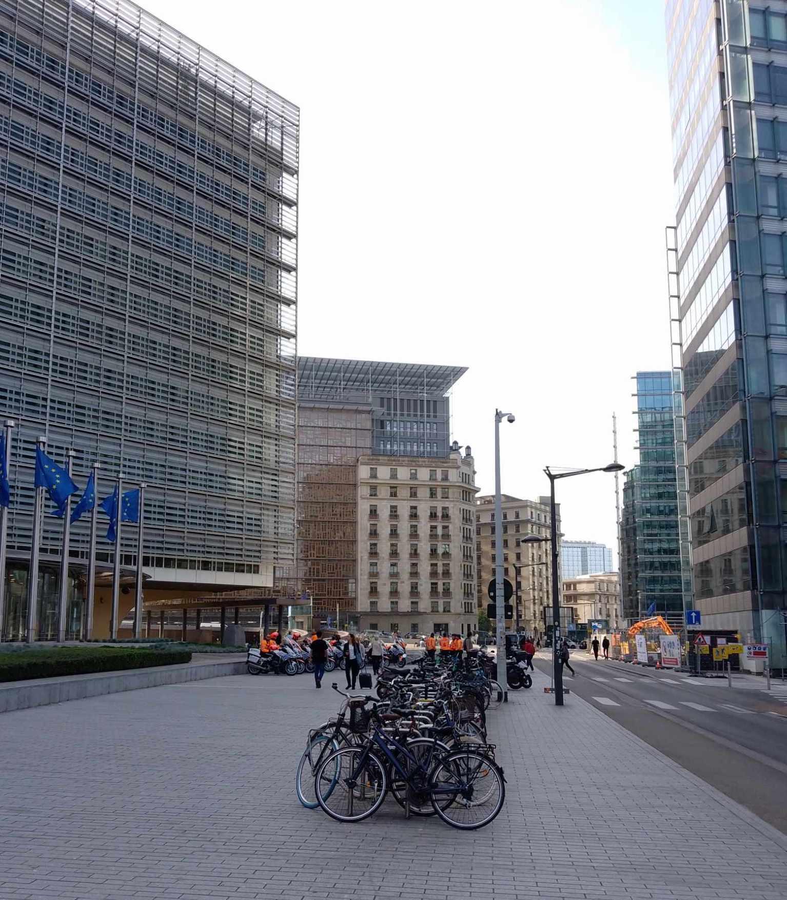 European Commission HQ on the left, Council of the EU in the background, and Charlemagne to the right