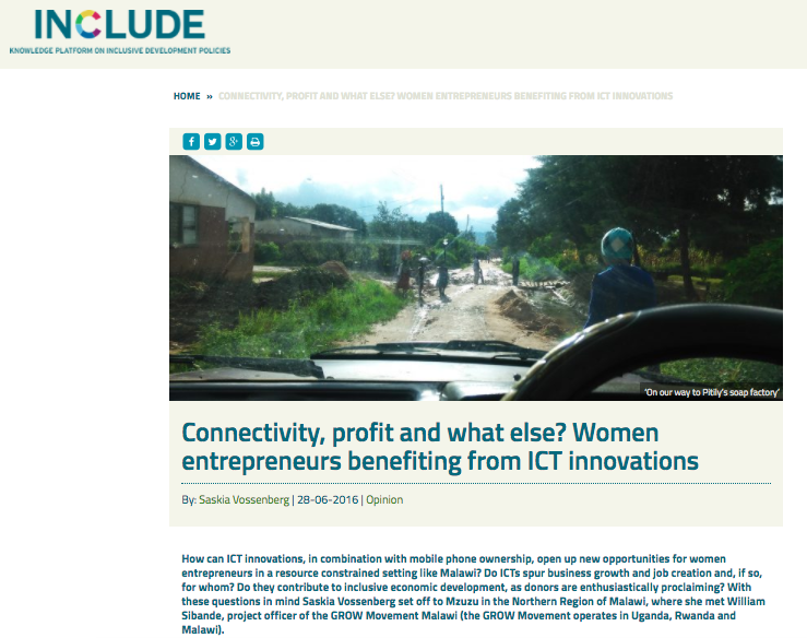 CFIA in de media, INCLUDE; Connectivity, profit and what else? Women entrepreneurs benefiting from ICT innovations.