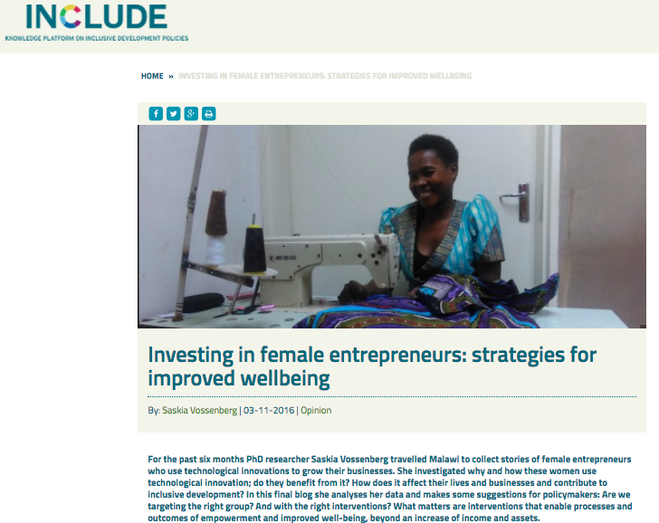 CFIA in de media, INCLUDE; Investing in female entrepreneurs: strategies for improved wellbeing.