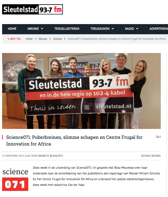 CFIA in de media, Sleutelstad, Science071: Puberbreinen, slimme schapen en Centre Frugal for Innovation for Africa