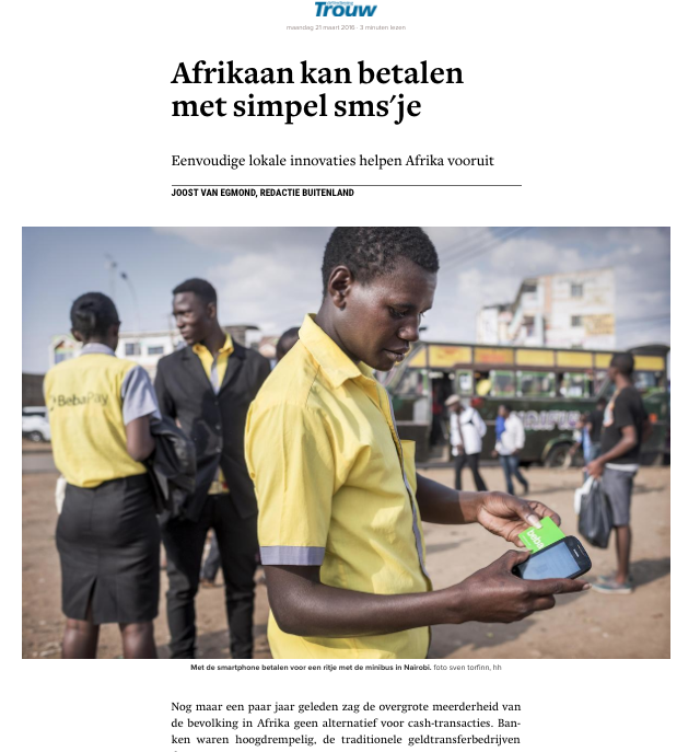 CFIA in de media, Trouw, Afrikaan kan betalen met simpel smsje