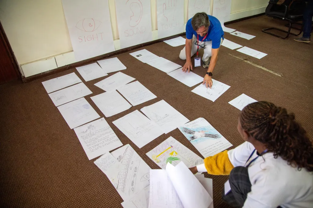 Photo of drawings following sensory walk