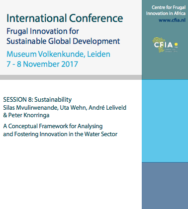 CFIA Publications CFIA Conference; A Conceptual Framework for Analysing and Fostering Innovation in the Water Sector