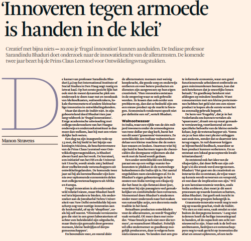 CFIA in de media, Financieel Dagblad; innoveren tegen armoede is handen in het klei